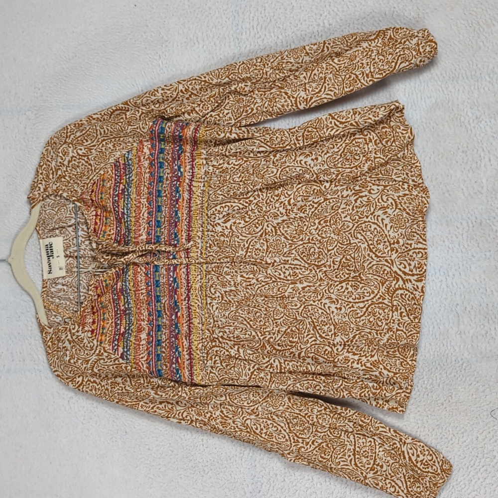 Savanna Jane‎ Women's Brown Rainbow Embroidery Boho Blouse Size S